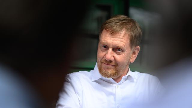Michael Kretschmer (CDU), Ministerpräsident von Sachsen, auf einer Wahlkampfveranstaltung der CDU