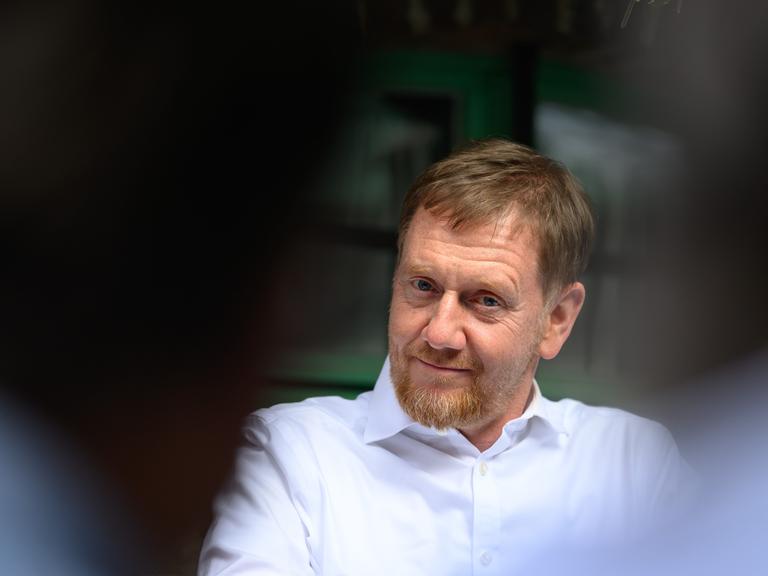 Michael Kretschmer (CDU), Ministerpräsident von Sachsen, auf einer Wahlkampfveranstaltung der CDU