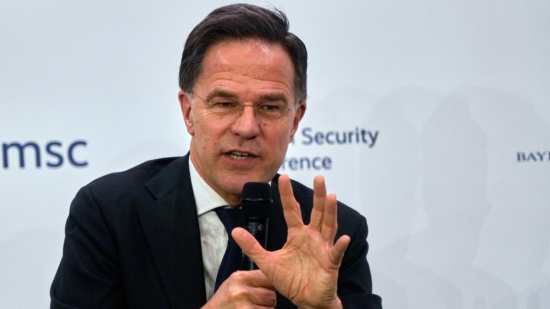 Das Bild zeigt NATO-Generalsekretär Mark Rutte auf der Münchner Sicherheitskonferenz Das Bild zeigt NATO-Generalsekretär Mark Rutte auf der Münchner Sicherheitskonferenz