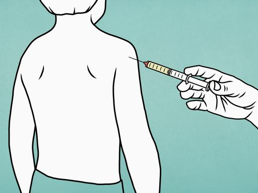 Illustration: Junge in der Rückenansicht bekommt eine Spritze in den Arm.