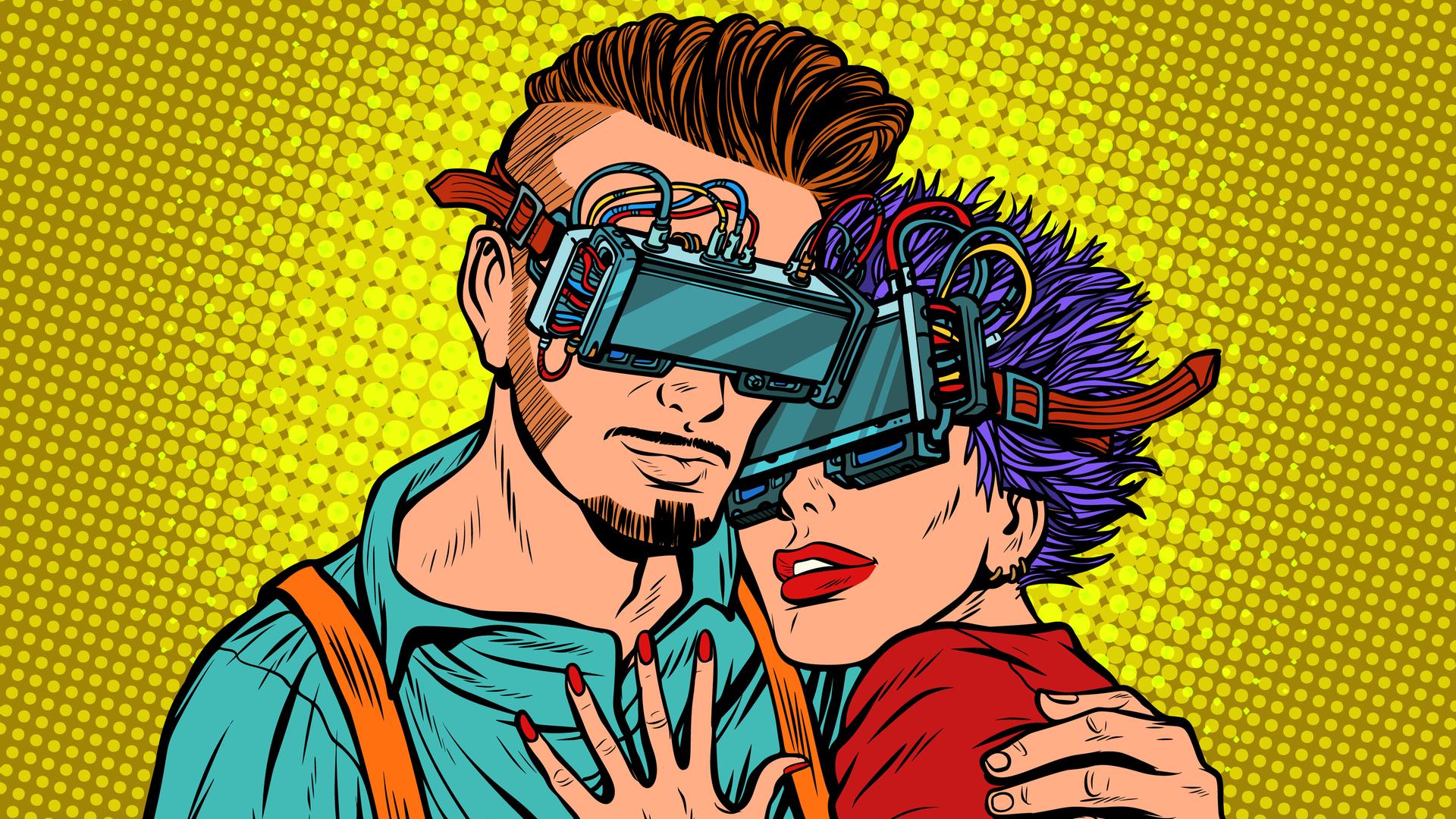 Comic-artige Illustration eines Pärchens mit VR-Brillen