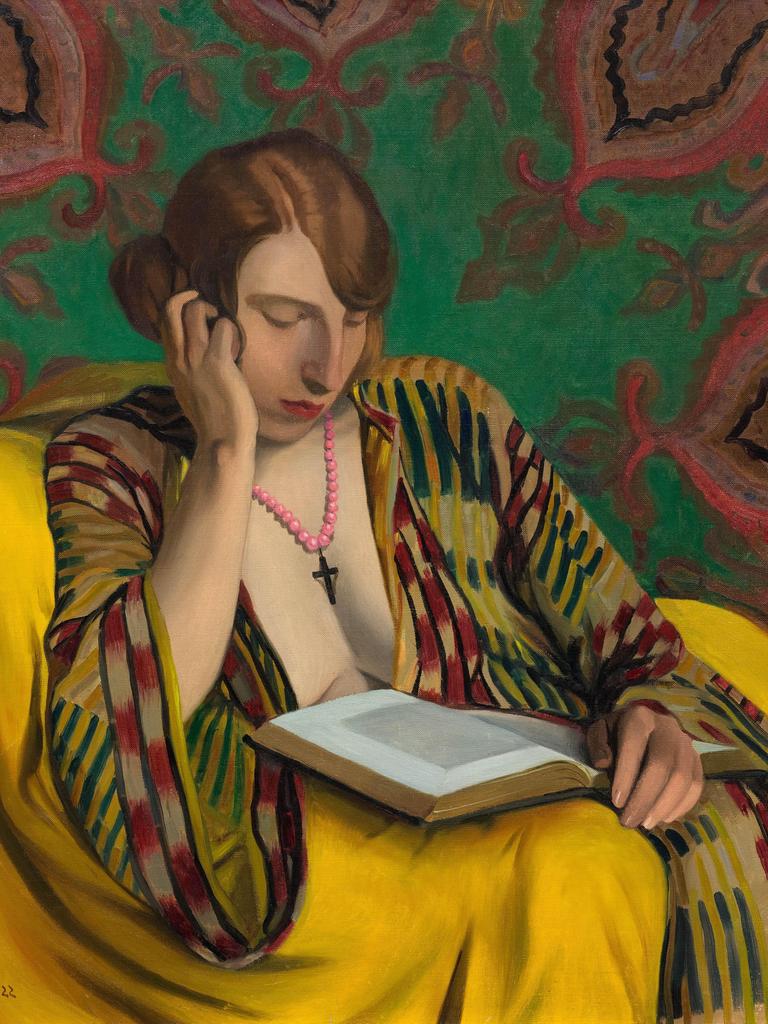 Auf dem Gemälde "La Liseuse" von Félix Edouard Vallotton ist eine lesende Frau im Salon zu sehen. 