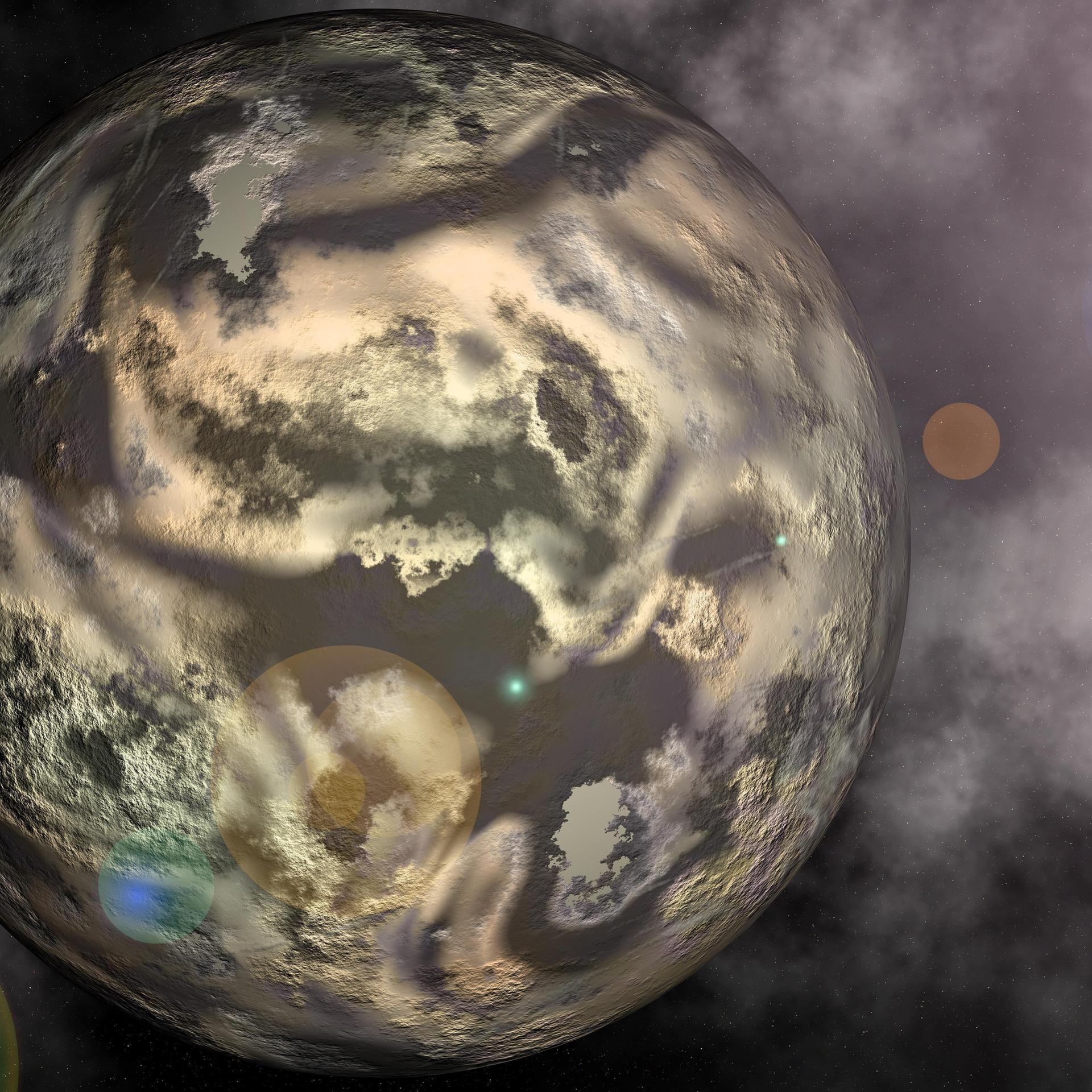 Digital erstellte Illustration des Planeten Pluto mit Sternenhimmel.