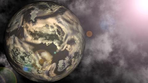Digital erstellte Illustration des Planeten Pluto mit Sternenhimmel.