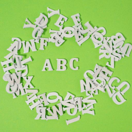 Weiße Holzbuchstaben wild auf grünem Untergrund verteilt - einzig die Buchstaben ABC kann man lesen.