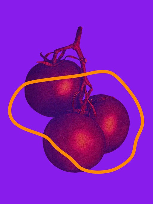 Das Bild zeigt eine stilisierte Rispe Tomaten.