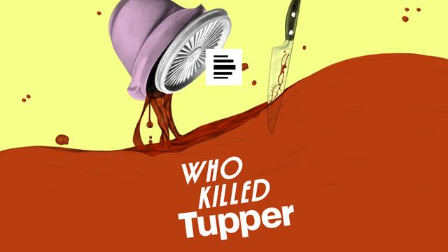 Das Logo zeigt den Schriftzug „Who Killed Tupper“ in einer Bildcollage mit einer Tupperdose und einem Messer. 