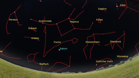 Der Anblick des Südosthimmels mit den typischen Herbststernbildern und dem Planeten Saturn 