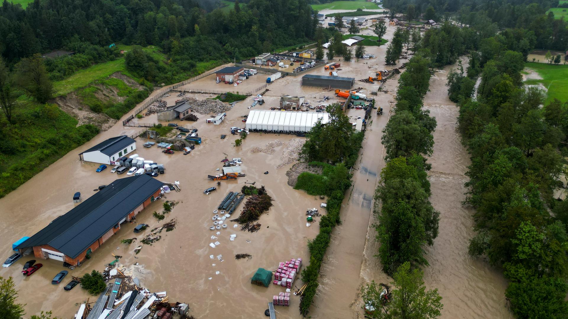 Ein überschwemmter Stadtteil von Kamnik in Slowenien