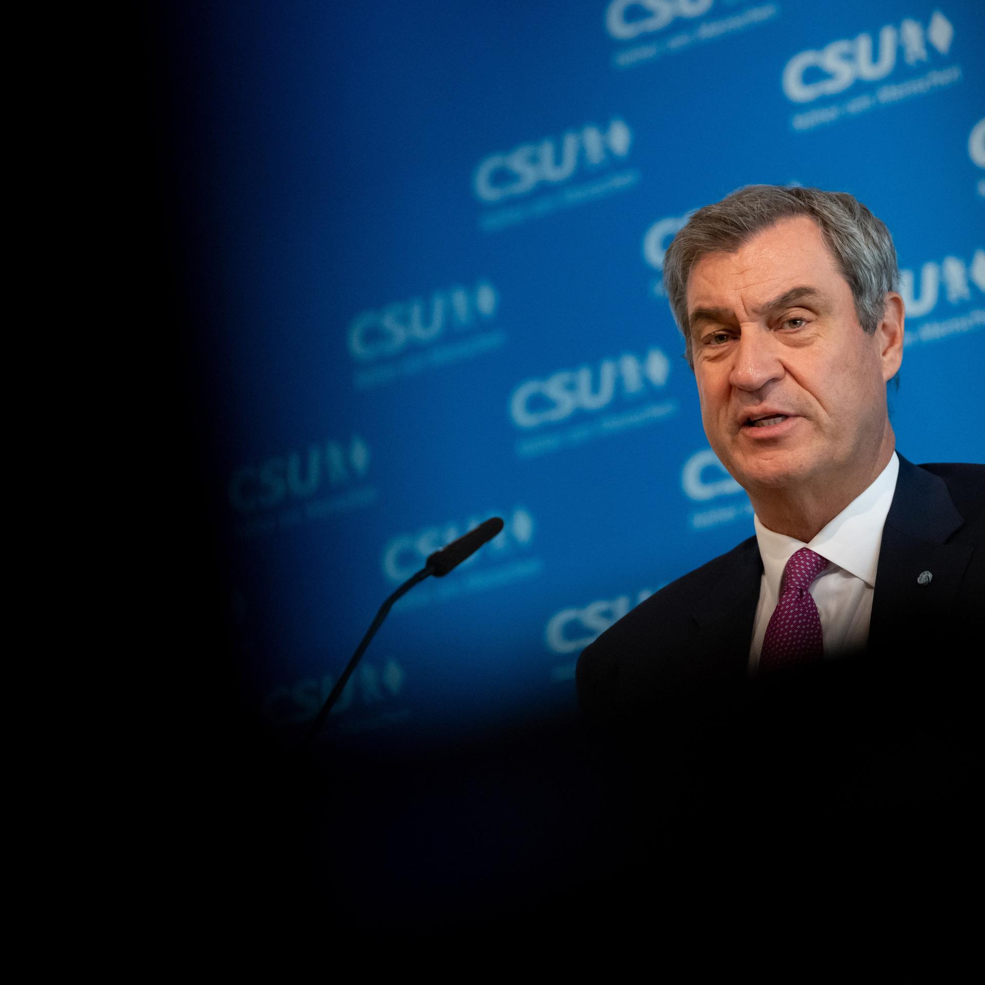 München: Markus Söder (CSU), Ministerpräsident von Bayern, nimmt nach der Sitzung des CSU-Vorstands, an einer Pressekonferenz in der CSU-Landesleitung teil.
