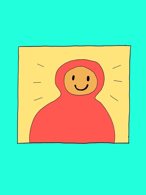 Zeichnung von Liv Strömquist: Eine Figur mit rotem Umhang oder Kopftuch.