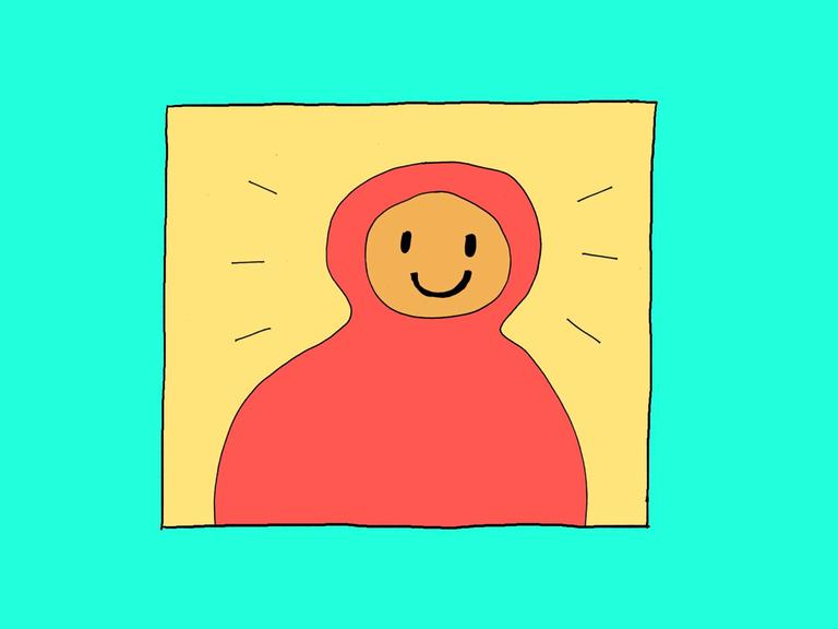 Zeichnung von Liv Strömquist: Eine Figur mit rotem Umhang oder Kopftuch.