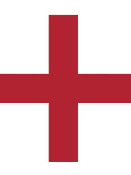 Zwei rote Balken, die sich kreuzen auf weißem Hintergrund: Das Georgskreuz. 