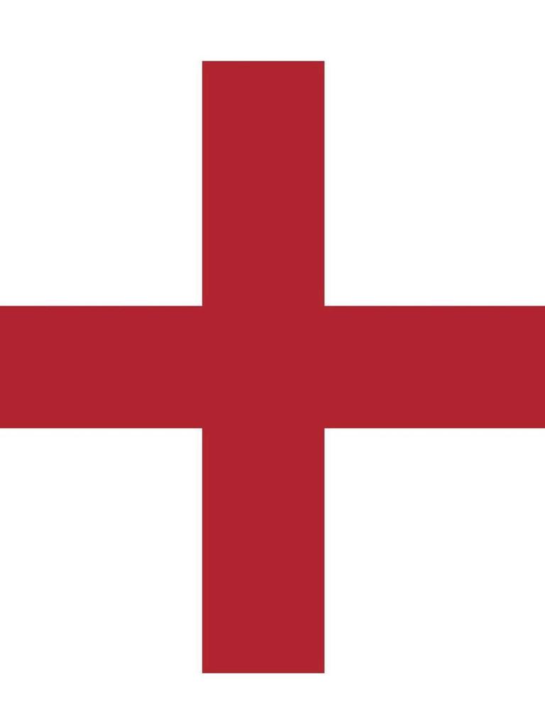 Zwei rote Balken, die sich kreuzen auf weißem Hintergrund: Das Georgskreuz. 