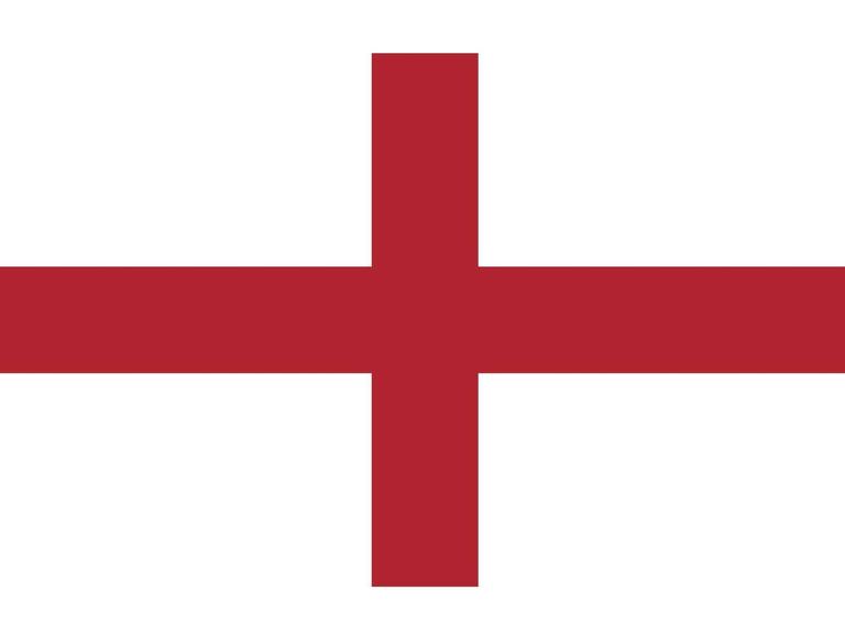 Zwei rote Balken, die sich kreuzen auf weißem Hintergrund: Das Georgskreuz. 