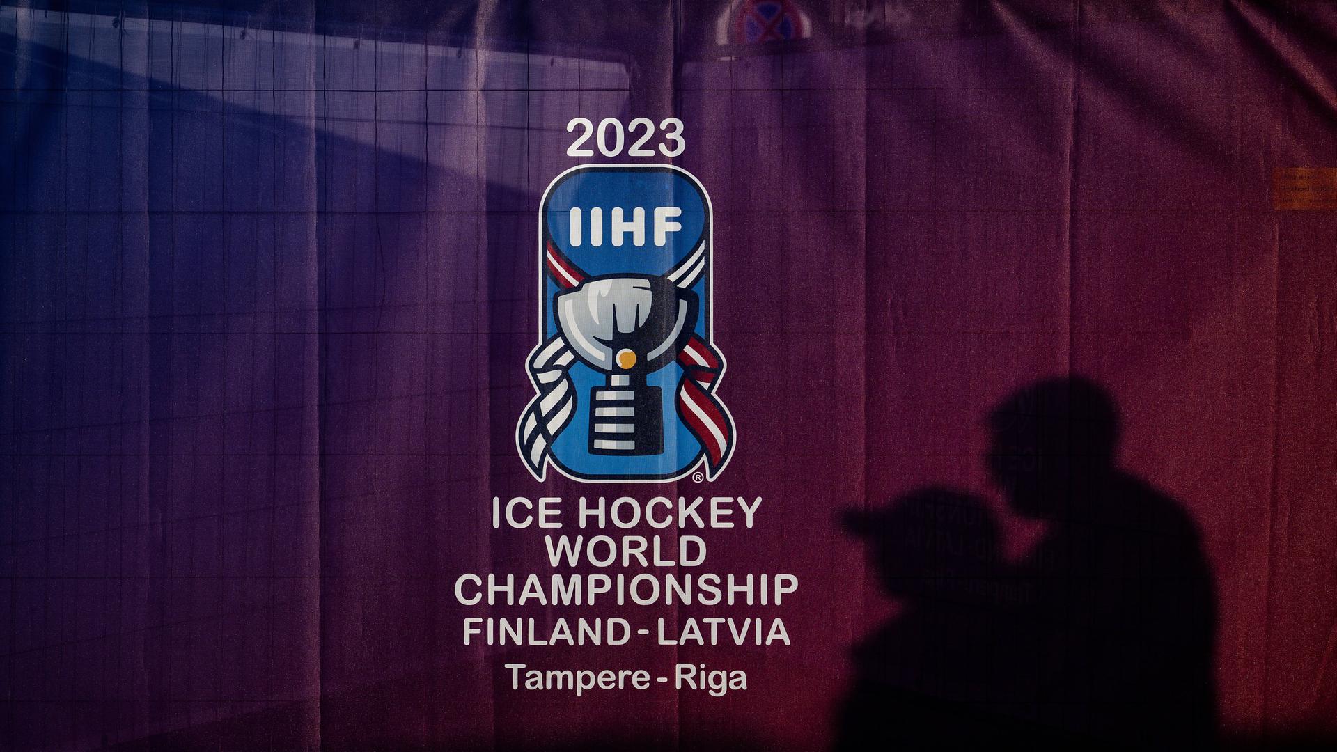 Das Logo der Eishockey-Weltmeisterschaft 2023 in Finnland und Lettland Das Logo der Eishockey-Weltmeisterschaft 2023 in Finnland und Lettland