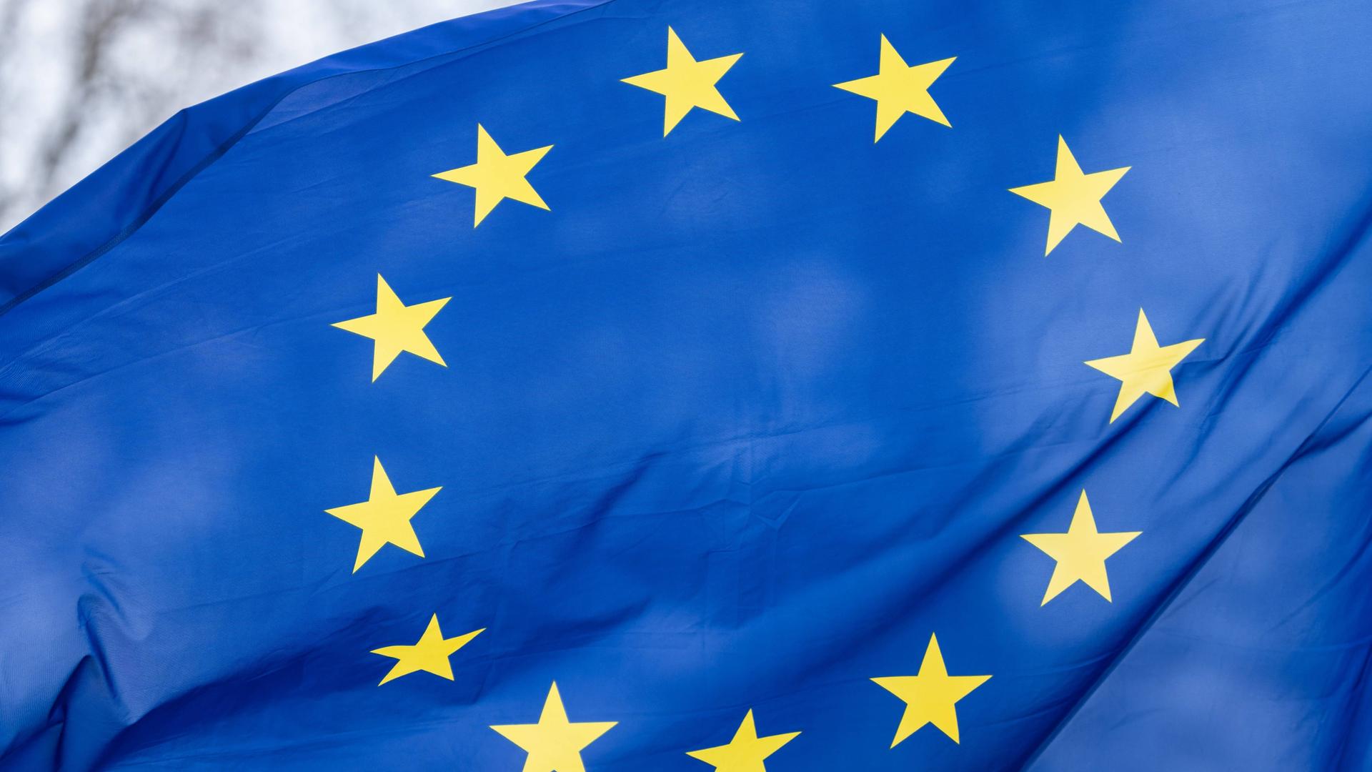Eine Europaflagge weht im Wind. 