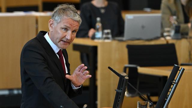 Björn Höcke, AfD-Fraktionschef, spricht im Thüringer Landtag. 