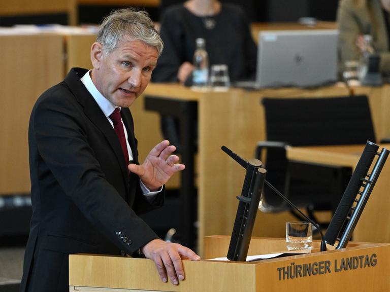 Björn Höcke, AfD-Fraktionschef, spricht im Thüringer Landtag. 