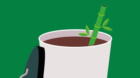 Zeichnung von einem weißen Becher, in dem ein Strohhalm aus Bambus steht. 