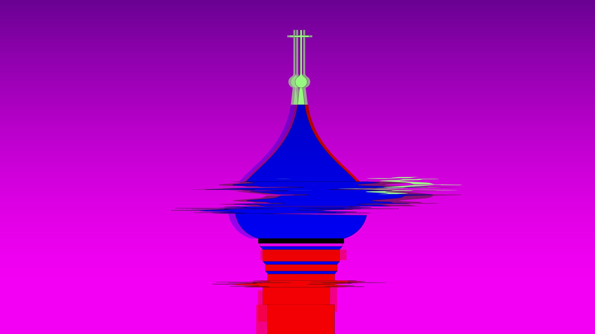 Eine bunte und digital verfremdete und verschwommene Kirchturmspitze. Der Turm ist einer russisch-orthodoxen Kirche nachempfunden. Eine bunte und digital verfremdete und verschwommene Kirchturmspitze. Der Turm ist einer russisch-orthodoxen Kirche nachempfunden.