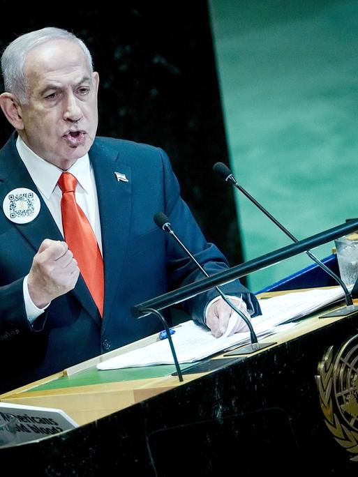 Benjamin Netanjahu, Ministerpräsident von Israel, spricht bei der Generaldebatte der UN-Vollversammlung