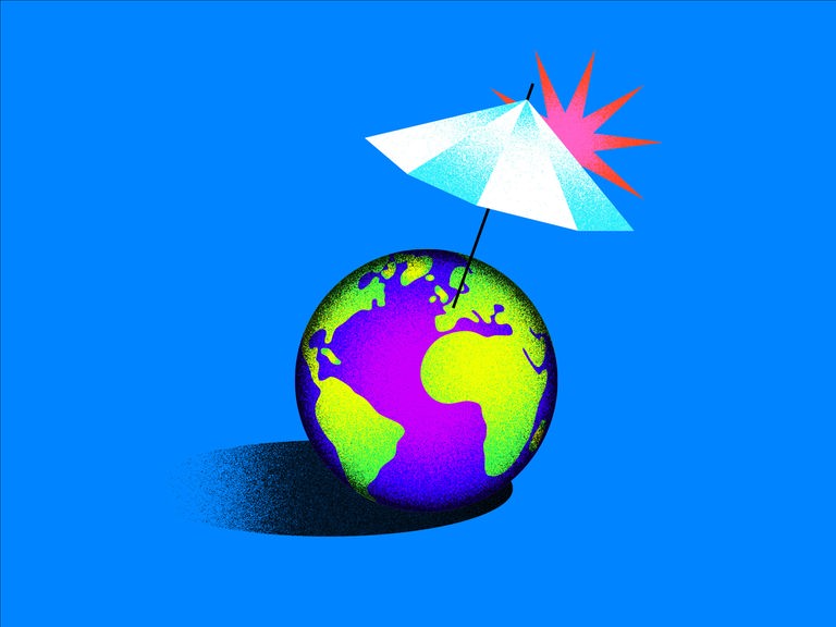 Die Grafik zeigt einen Globus, der von einem Sonnenschirm vor der Sonne geschützt wird.