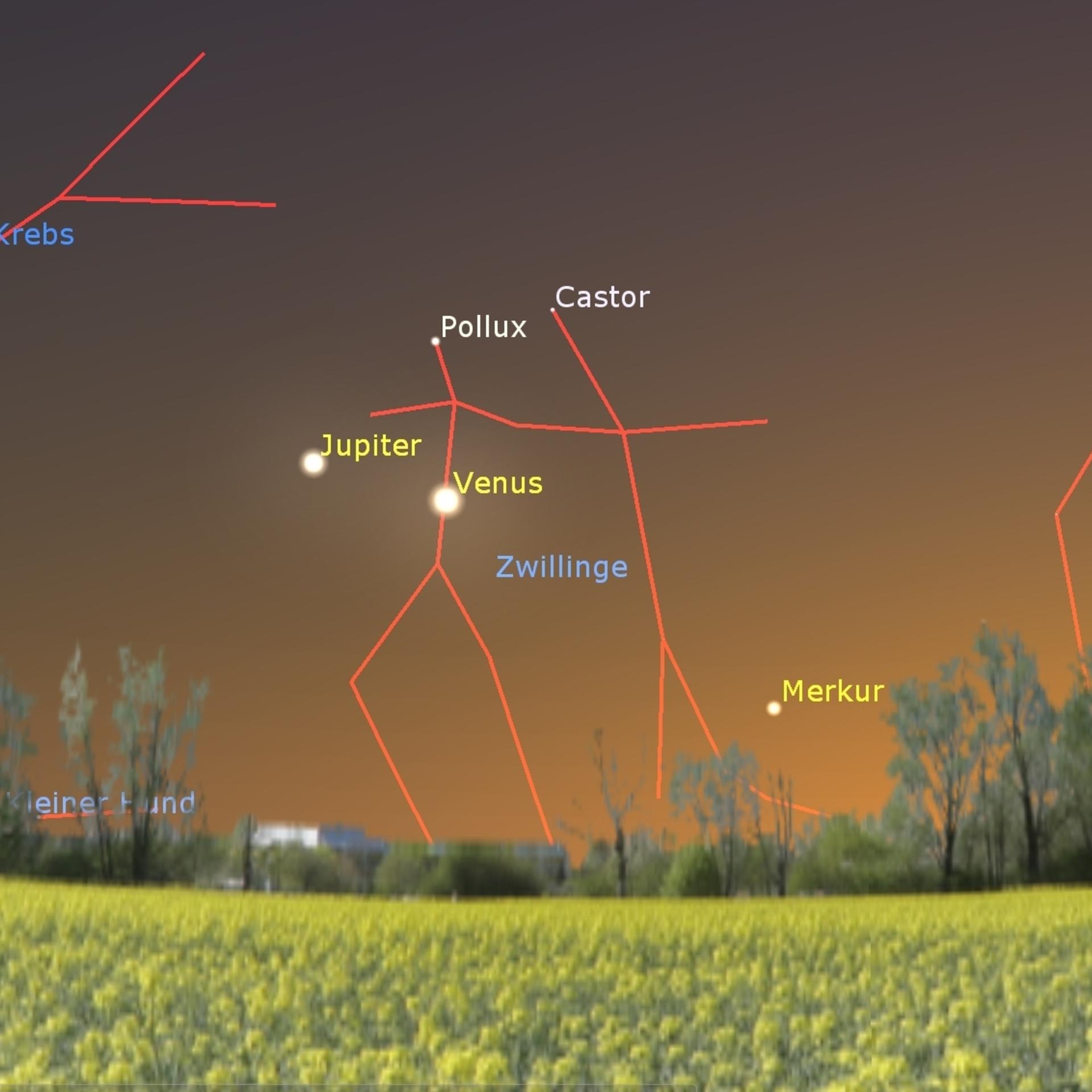 Jupiter, Venus, Merkur - Ein himmlisch schönes Planeten-Trio am Abend