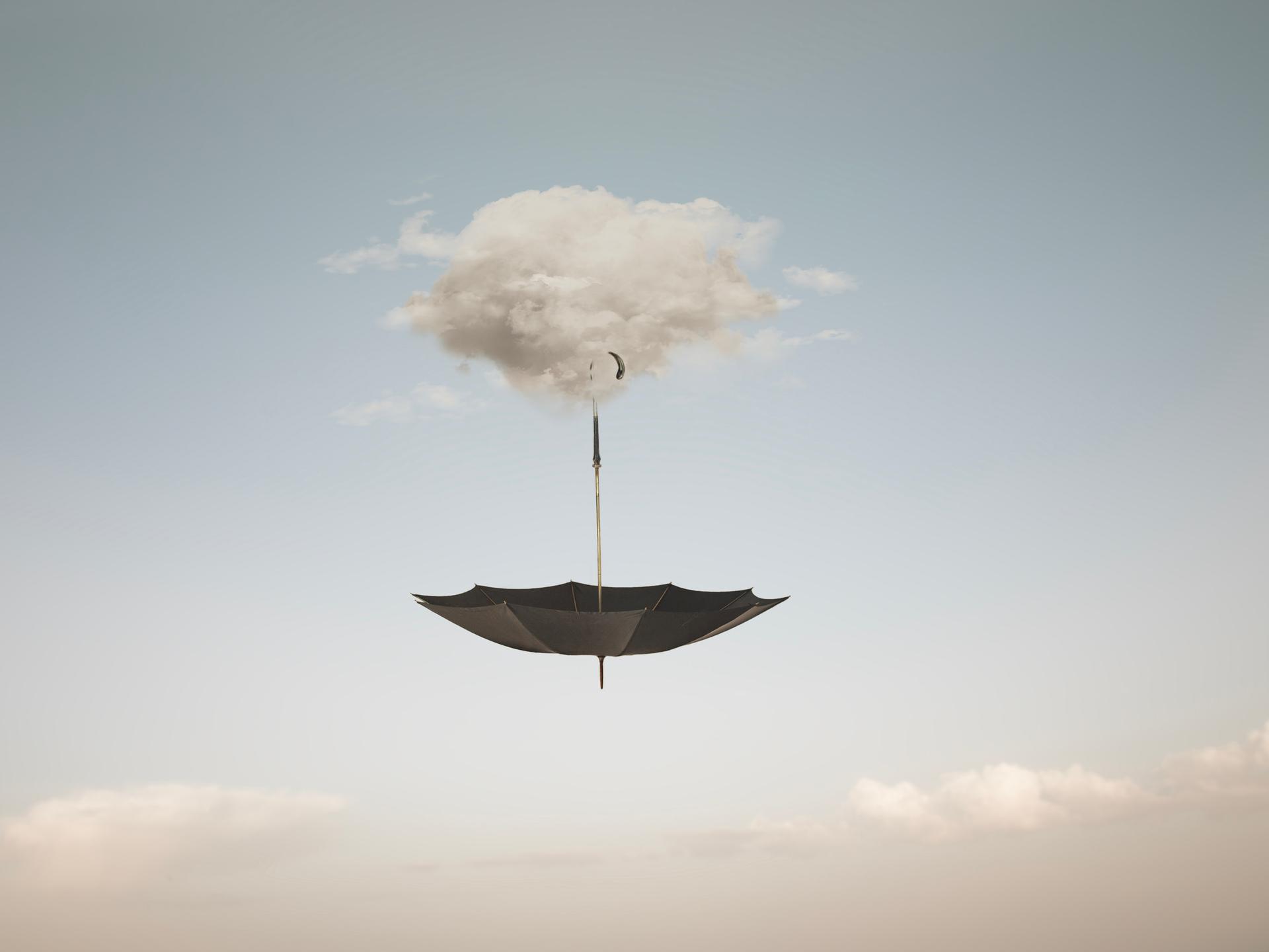 Illustration eines Regenschirms, der an einer Wolke hängt
