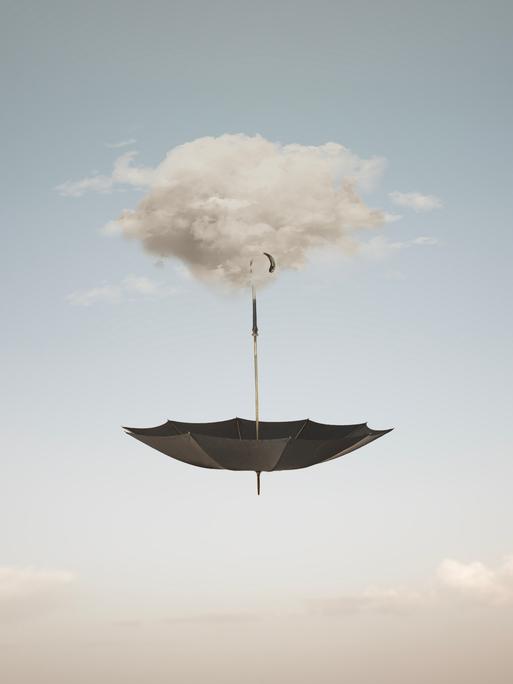 Illustration eines Regenschirms, der an einer Wolke hängt