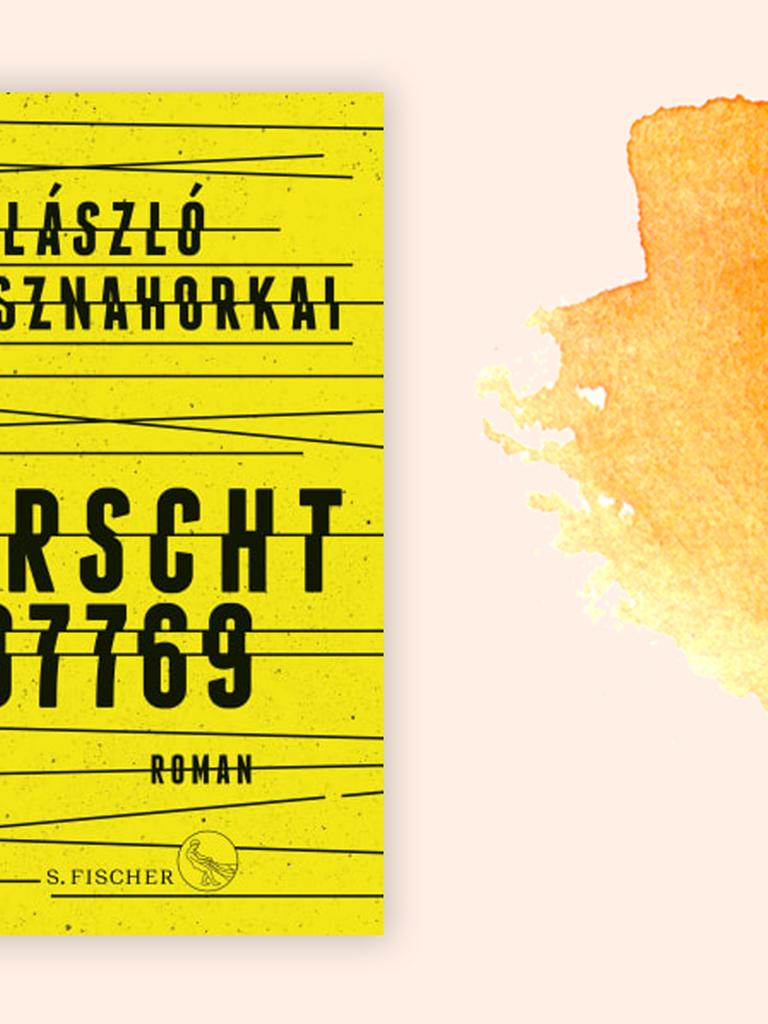 Das Cover der Novelle von Laszlo Krasznahorkai, "Herscht 07769", auf orange, weißem Grund. Das Cover der Novelle von Laszlo Krasznahorkai, "Herscht 07769", auf orange, weißem Grund.