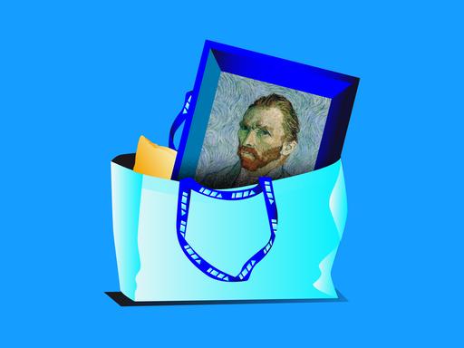 Illustration eines Bilds von Van Gogh, das in einer Tüte liegt