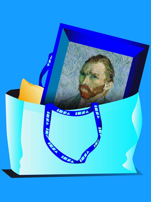 Illustration eines Bilds von Van Gogh, das in einer Tüte liegt