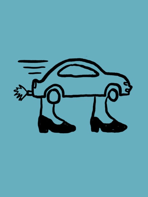 Skizze von einem Auto mit überdimensionalen Damenbeinen vor dunkelblauem Hintergrund Skizze von einem Auto mit überdimensionalen Damenbeinen vor dunkelblauem Hintergrund