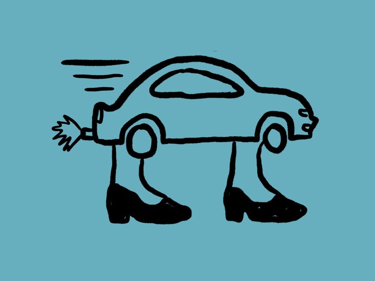 Skizze von einem Auto mit überdimensionalen Damenbeinen vor dunkelblauem Hintergrund Skizze von einem Auto mit überdimensionalen Damenbeinen vor dunkelblauem Hintergrund