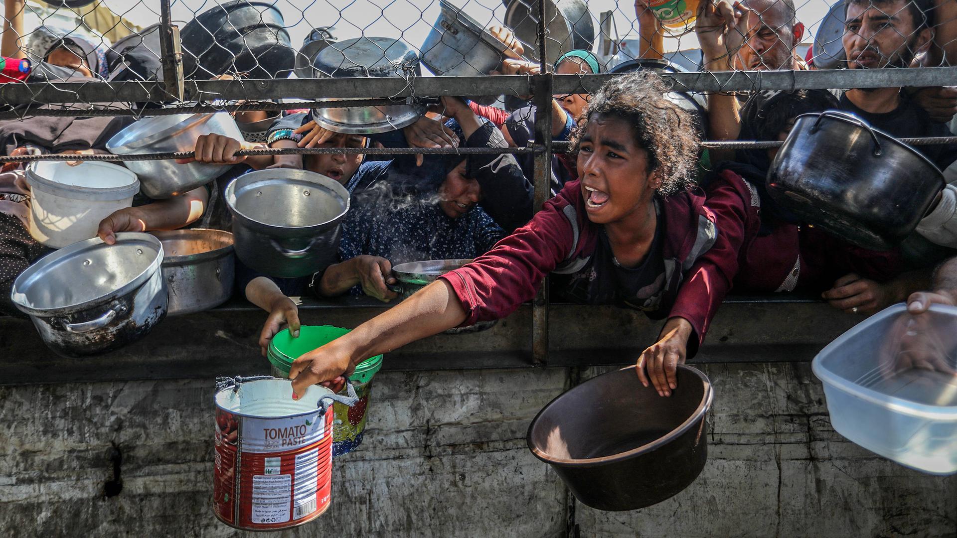 Menschen betteln um Essen in Gaza