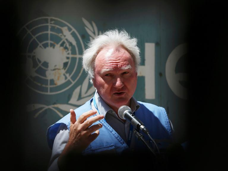 Matthias Schmale spricht für die UNRWA 2021 in Gaza.