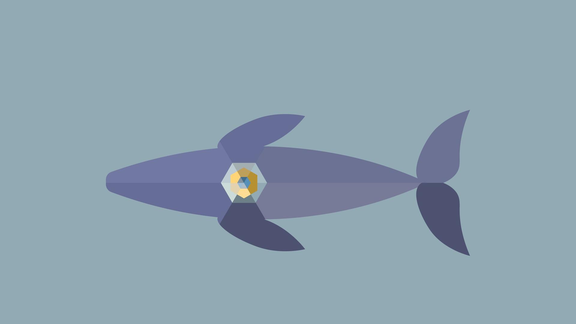 Illustration eines abstrakten Hais oder Wals mit eingebauter Technik.