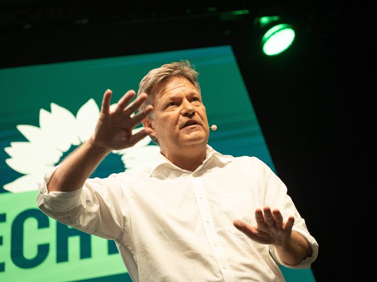 Robert Habeck, Bundeswirtschaftsminister, hält seine Rede vor dem kleinen Parteitag von Bündnis 90/Die Grünen in Potsdam (01.06.2024).