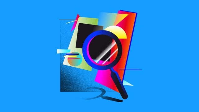 Eine Lupe und schemenhaft dargestellte Gemälde