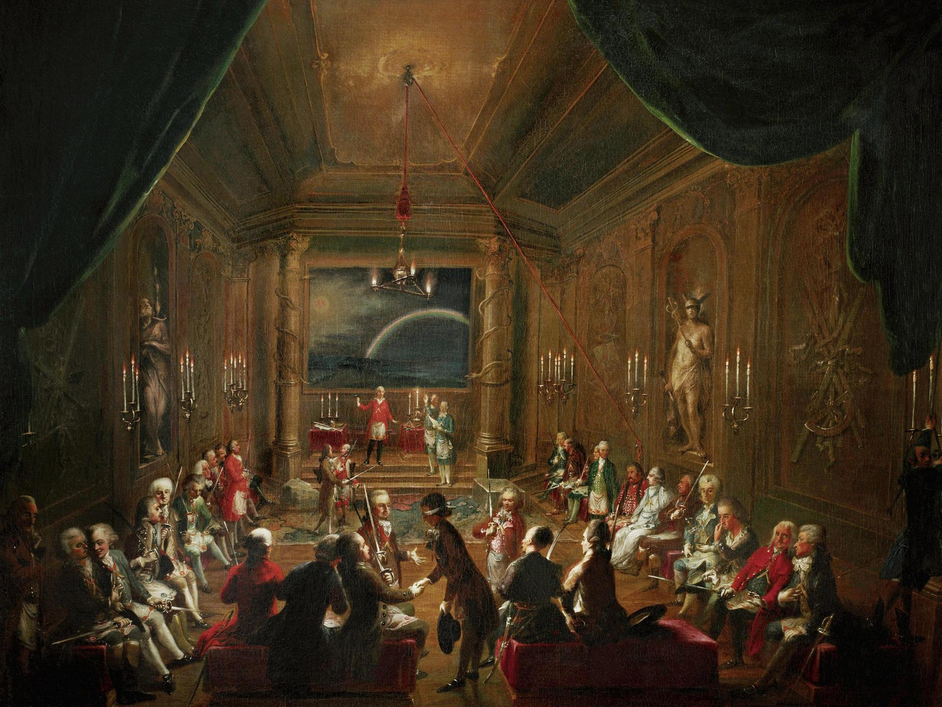 Gemälde der Wiener Freimaurerloge "Zur gekrönten Hoffnung", in der auch Wolfgang Amadeus Mozart Mitglied war, ca. 1790.