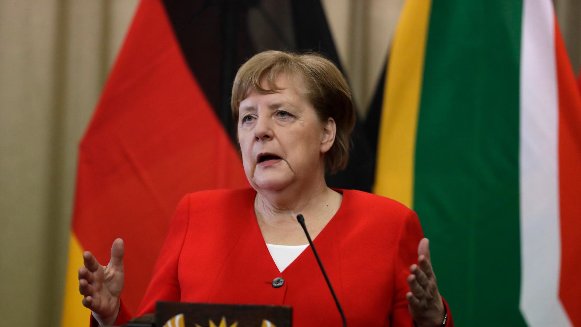 Bundeskanzlerin Angela Merkel bei einer Pressekonferenz in Südafrika im Februar 2020