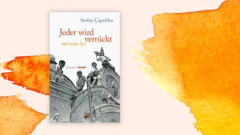 Auf dem Cover ist ein Schwarzweiß-Foto, auf dem Kinder auf dem Dach einer Kirche hocken und in die Kamera blinzeln. Im Himmel sind Buchtitel und Autorenname abgedruckt.
