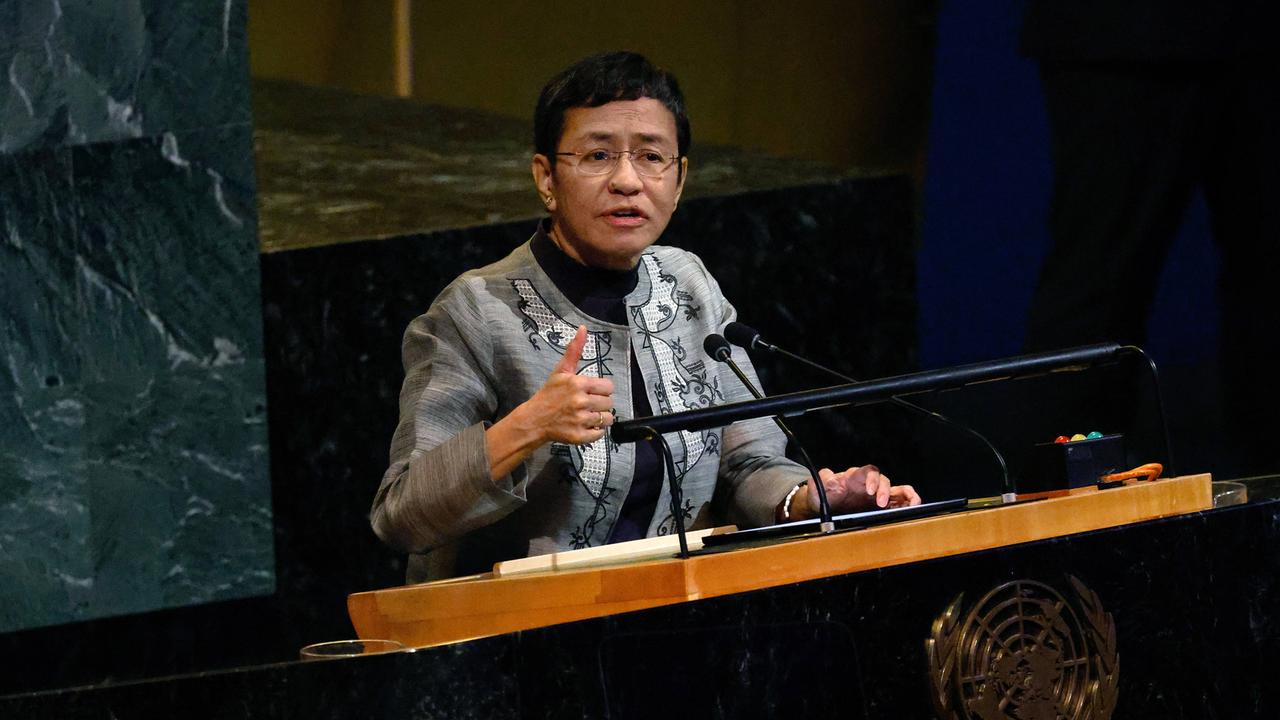 Friedensnobel-Preisträgerin Maria Ressa im Uno-Hauptquartier in New York.
