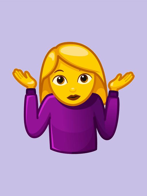 Emoji einer blonden Frau, die mit den Schultern zuckt.