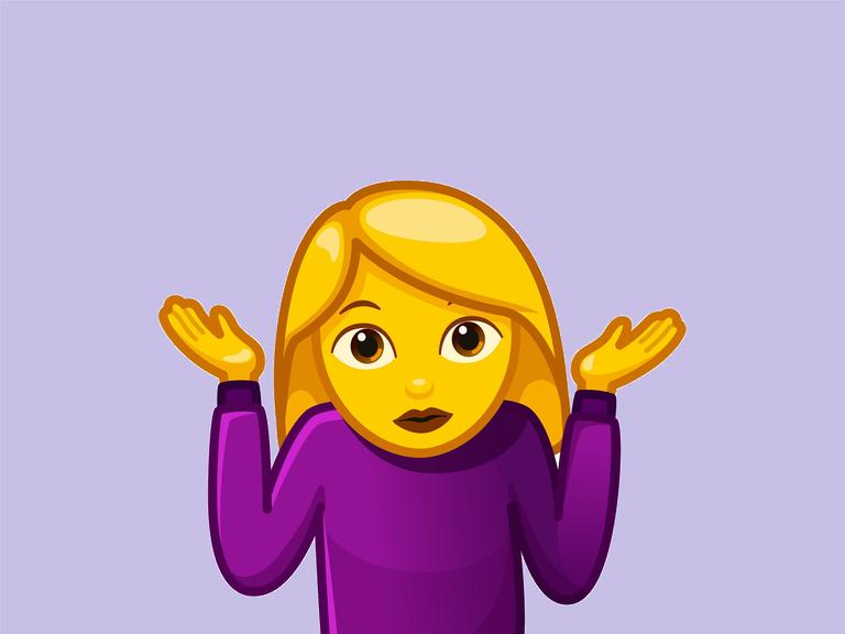 Emoji einer blonden Frau, die mit den Schultern zuckt.