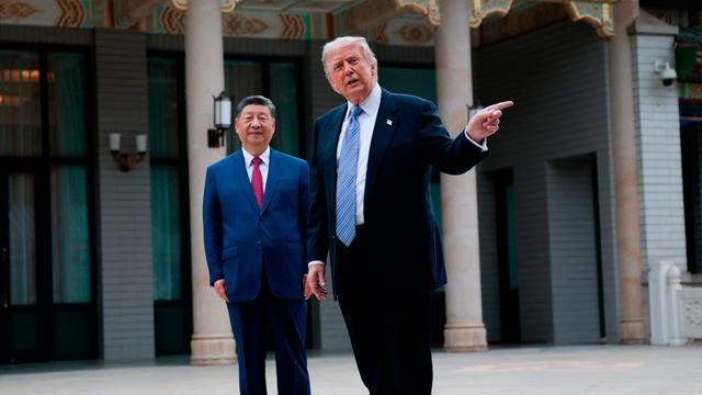 US-Präsident Donald Trump gestikuliert neben Chinas Staatspräsident Xi Jinping im Zhongnanhai-Garten in Peking
