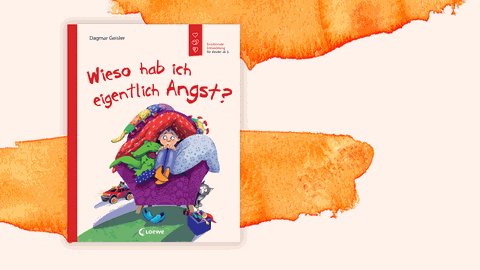 Cover von Dagmar Geislers Buch “Wieso hab ich eigentlich Angst?” Eine Zeichnung zeigt einen ängstlichen Junge, der auf einem Sessel kauert und sich unter Decken versteckt hat.