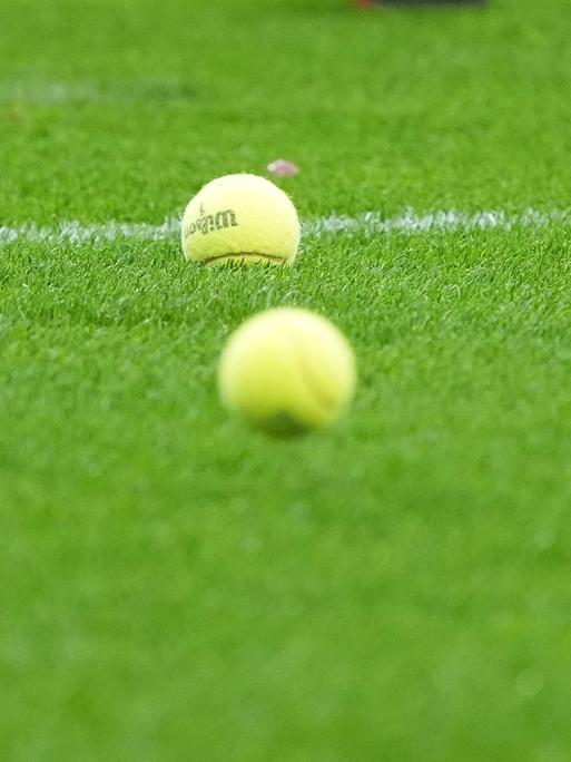 Auf dem Rasen eines Bundesliga-Stadions liegen Tennisbälle. Sie sind zum Symbol der Proteste gegen den Investoren-Deal der DFL geworden. 