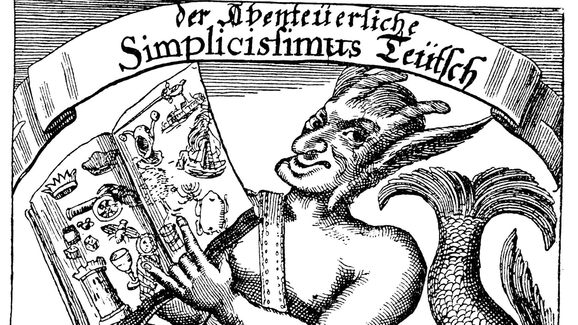Das Original-Titelblatt des Barockromans «Simplicissimus» von Hans Jakob von Grimmelshausen aus dem Jahr 1669 Das Original-Titelblatt des Barockromans «Simplicissimus» von Hans Jakob von Grimmelshausen aus dem Jahr 1669
